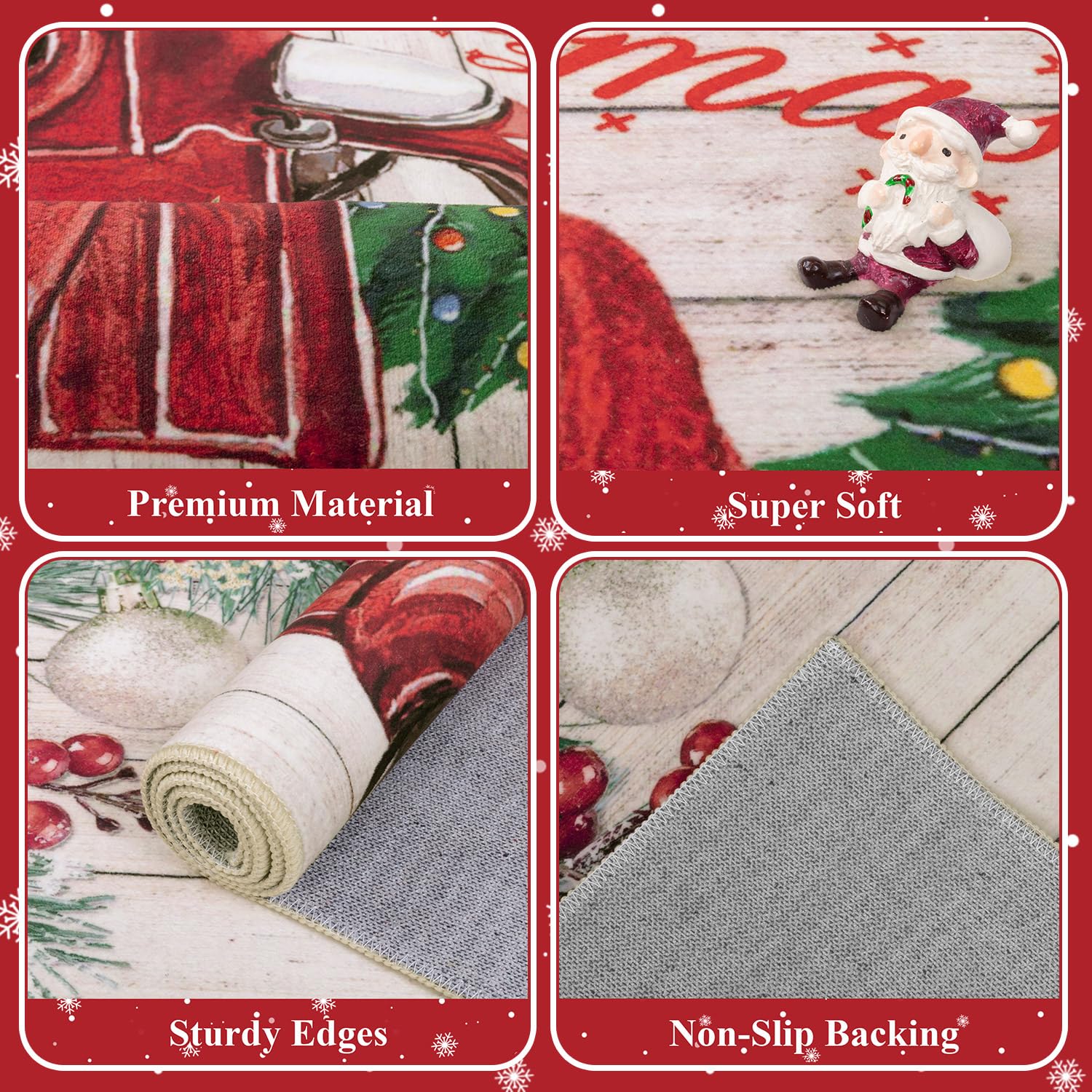 Tapis De Noël Rouge 60x180 Cm SHACOS - Motif Arbre De Noël, Antidérapant, Lavable En Machine - Pour Couloir, Cuisine, Entrée, Salle De Bain