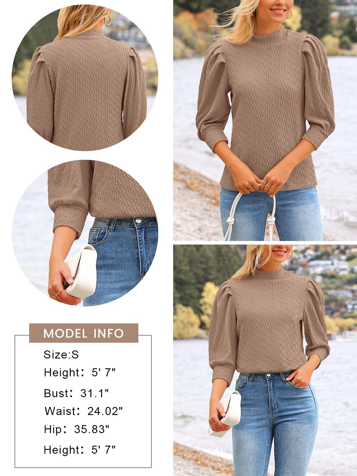 Top con Maniche da Donna, Elegante, Casual, con Collo a Lupetto, Camicetta a Sbuffo, Abiti da Lavoro in Maglia