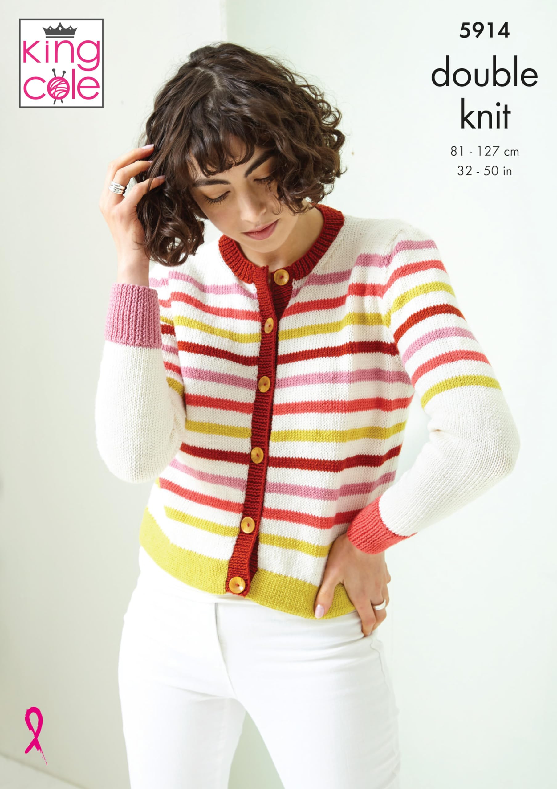 King Cole Ladies Double Knit DK Knitting Pattern Striped Sweater & Cardigan (5914)