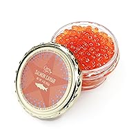 Vista 1 de Huevas de salmón Ikura Premium de Alaska (tarro de vidrio de 4 onzas) - Caviar de tonos joyas cosechado de forma sostenible
