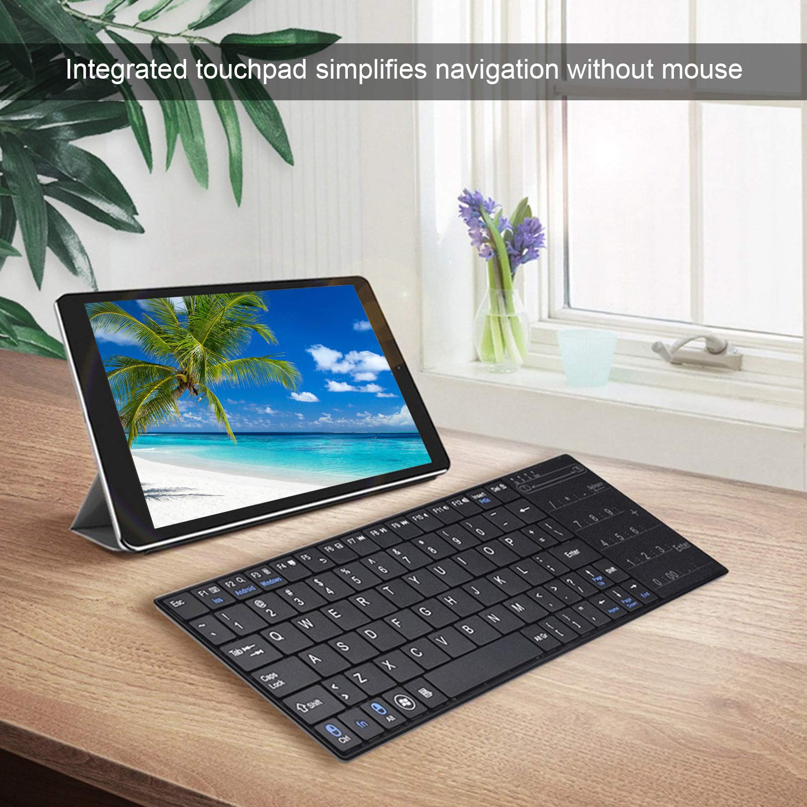 Tastiera Wireless con Touchpad Ultra Sottile Bluetooth 3.0 88 Tasti Compatibile con Android OS X iOS Nera KB709