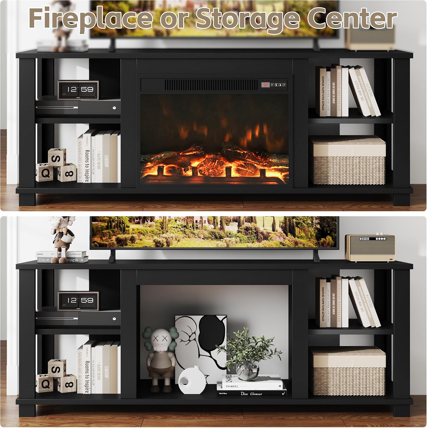 JUMMICO Fireplace TV Stand with and without electric fireplace