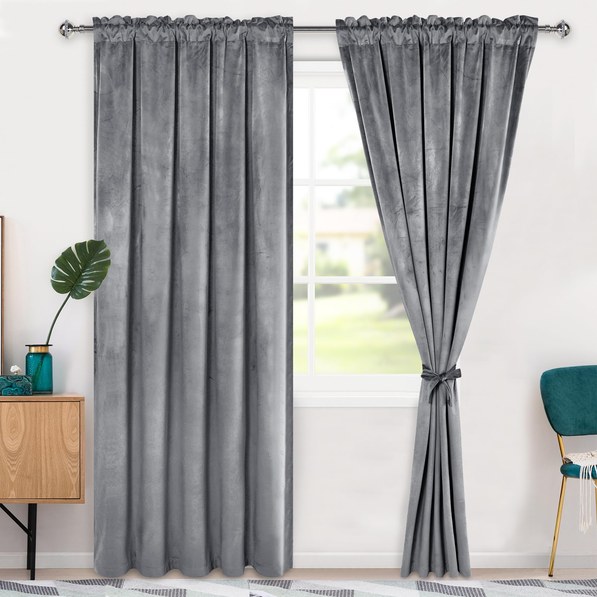 Rideaux occultants velours de prestige isolation thermique grise Hiasan 152x213 cm
