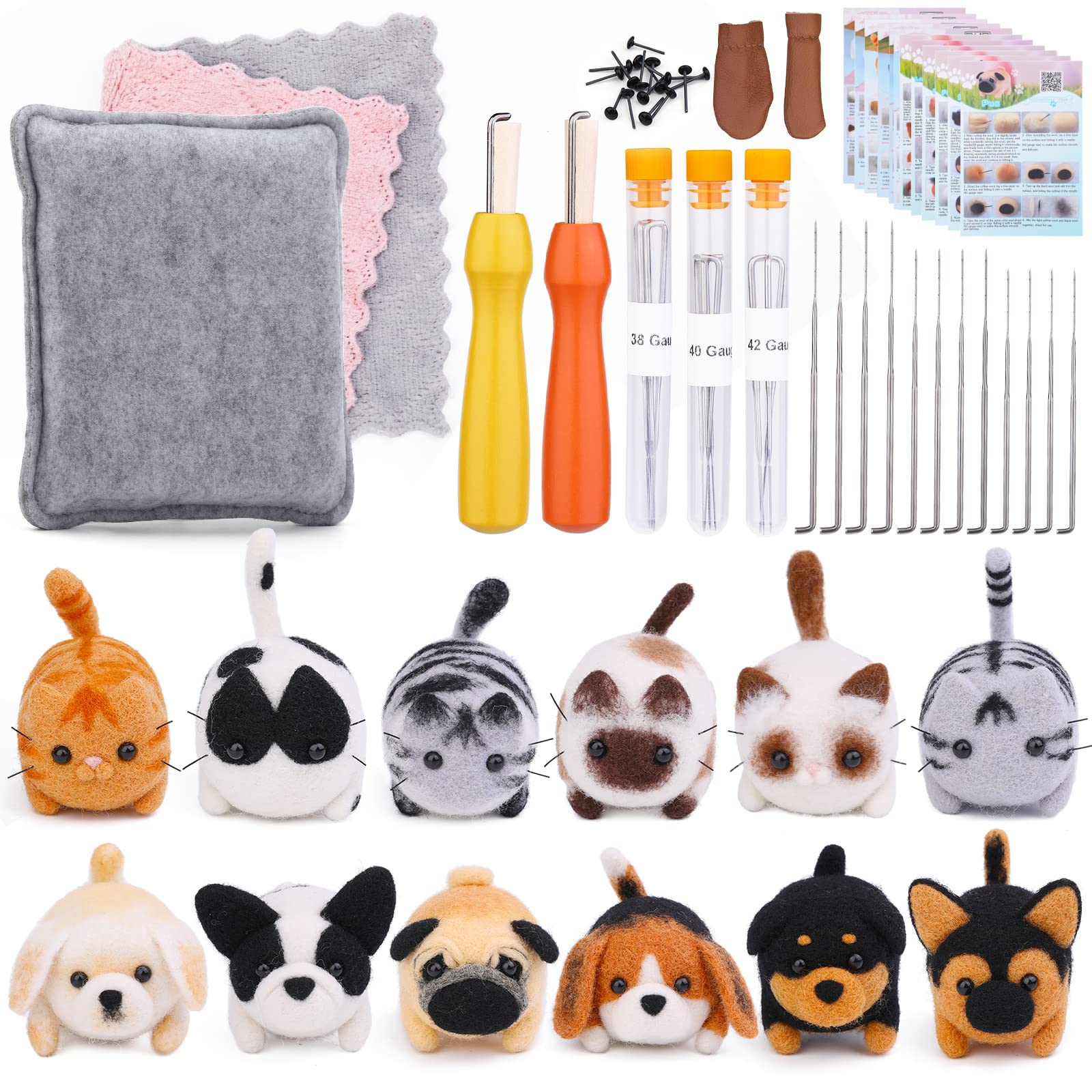 Doxiru Juego de fieltro punzonado de 12 piezas, fabricación de animales, juegos de fieltro punzonado con instrucciones de fieltro, decoración del hogar, regalo de cumpleaños