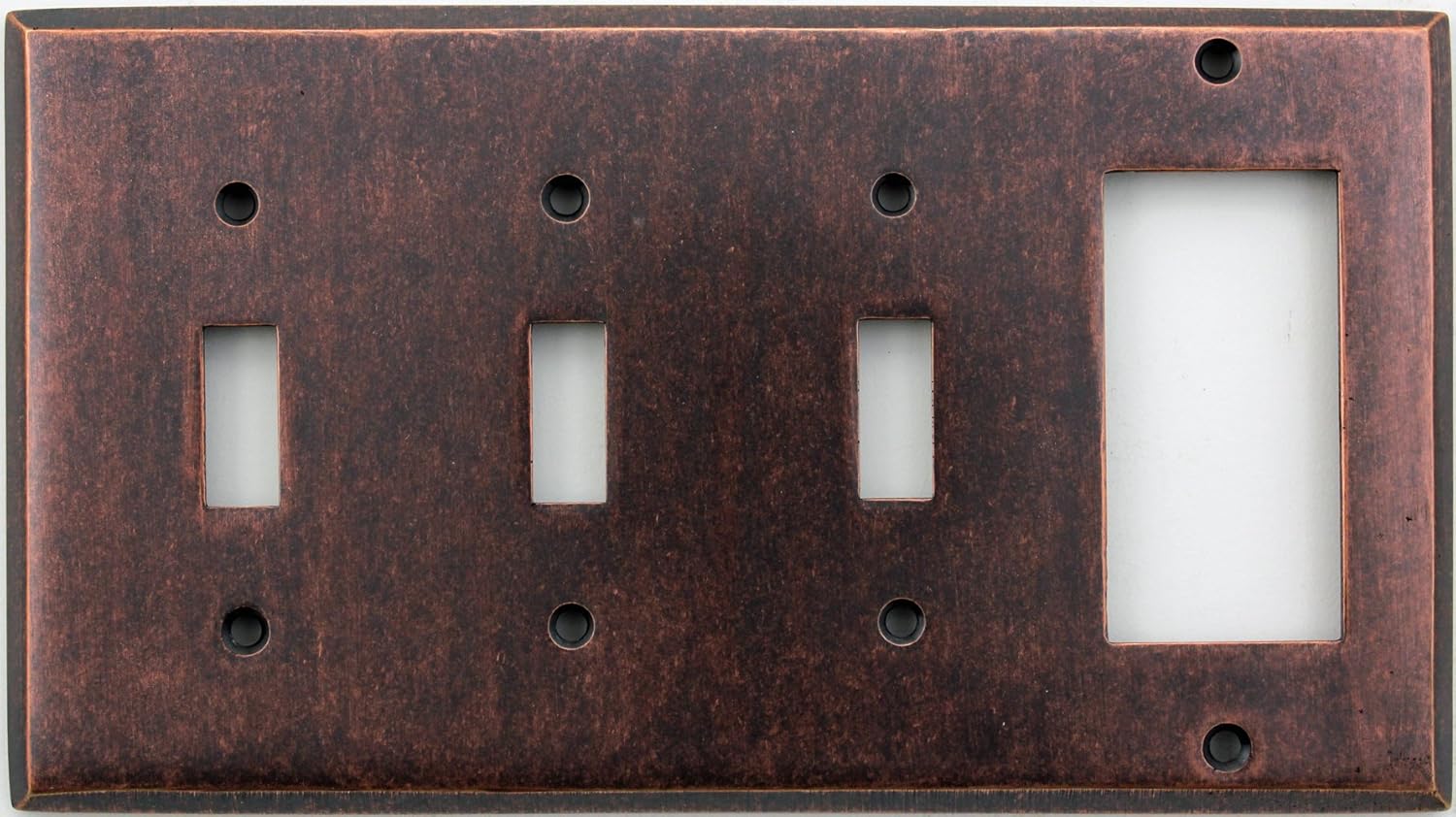 Classic Accents Mottled Antique Copper Four Gang Wall Plate - Three Toggle One Gfi/Rocker