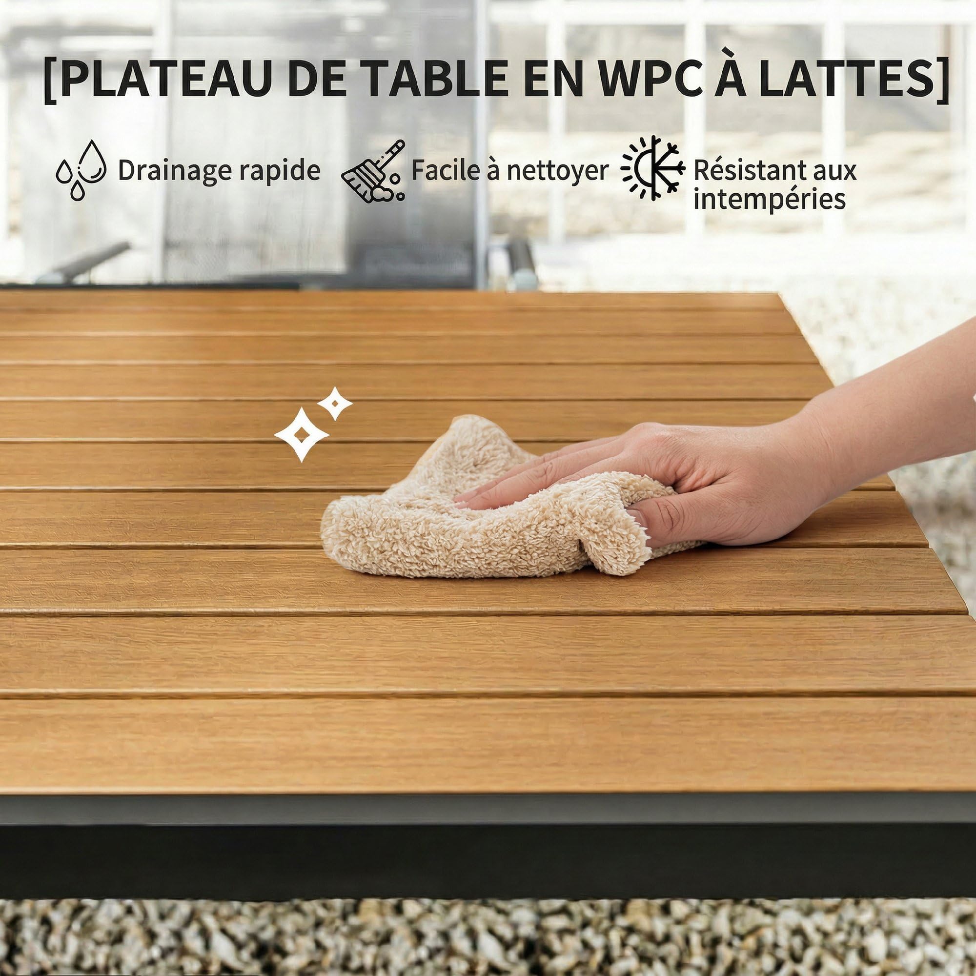 Outsunny Salon de Jardin 7 Pièces Ensemble Canapé d'angle Extérieur Modulable avec Pouf et Table en WPC Mobilier de Terrasse Accoudoirs en Résine Tressée et Coussins Épais Beige et Gris