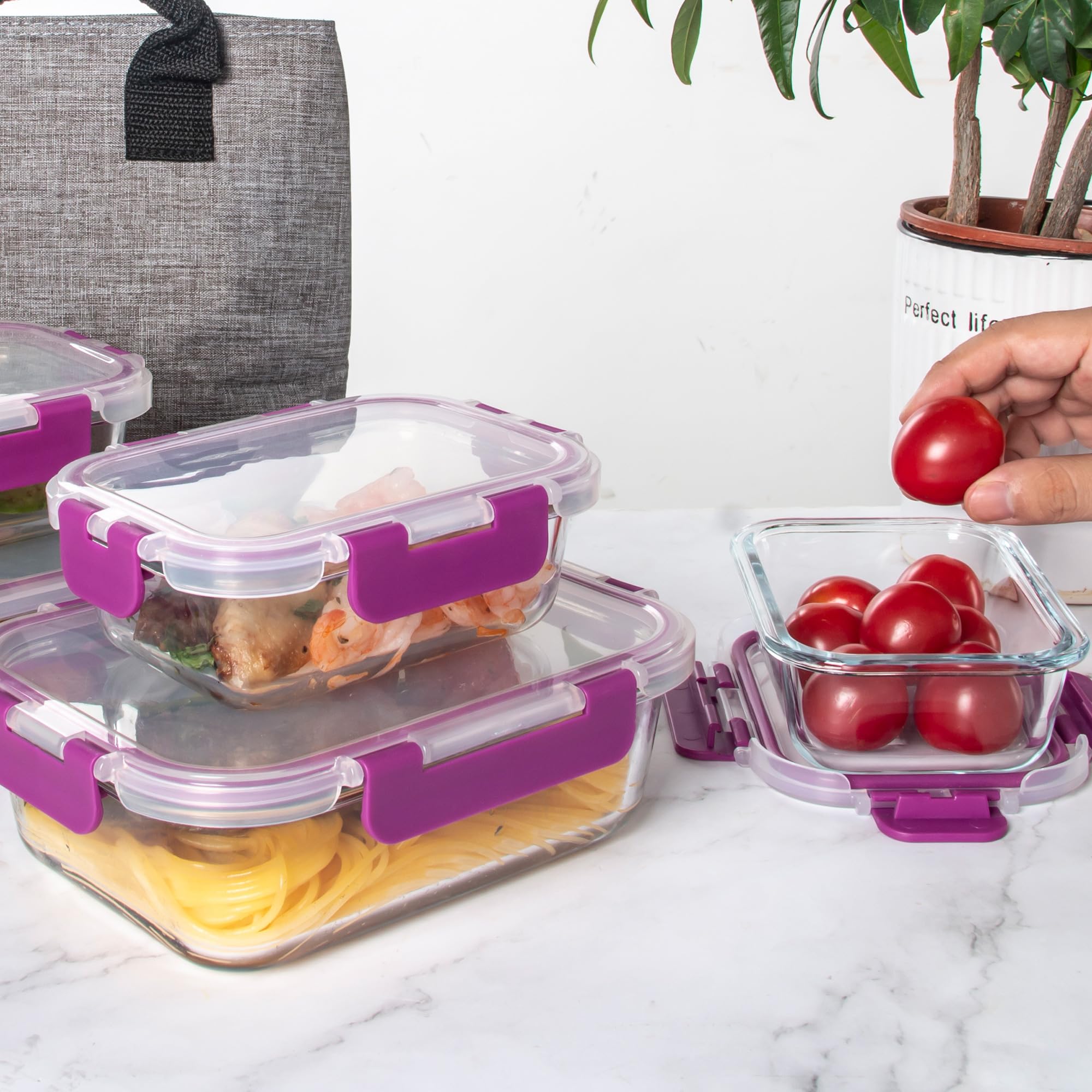 C CREST 12-teiliges Meal Prep Glasbehälter-Set mit Deckel, ideal für die Aufbewahrung und Frische, verschiedene Größen und Formen für ultimative Organisation | Ideal für die Aufbewahrung und Frische von Lebensmitteln, verschiedene Größen und Formen, ultim