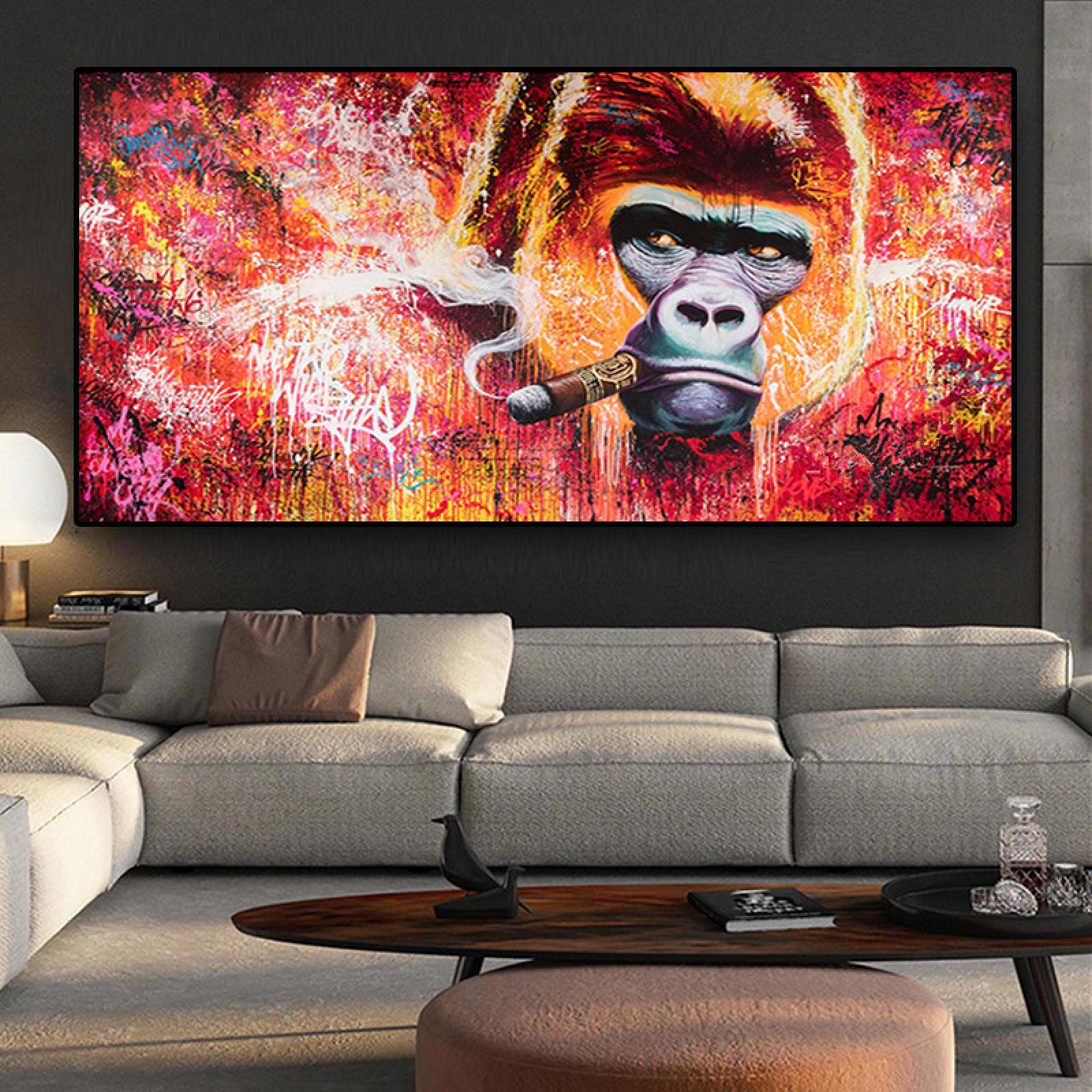 Toile Gorille Fumer 50x100cm : Impression d'Art Animalier Moderne Haute Définition