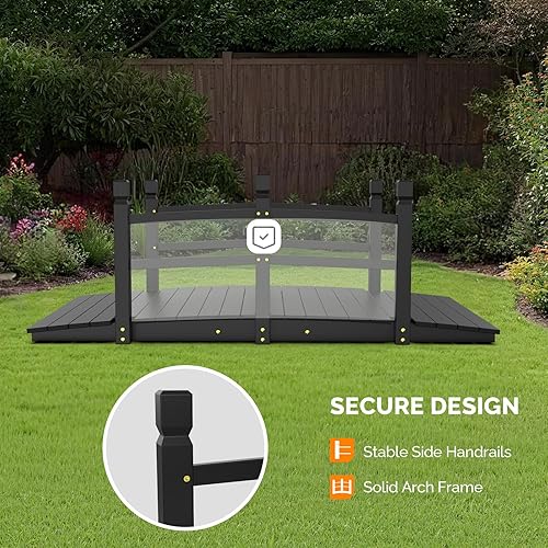 Vista 81 de VINGLI Puente de jardín, arco de madera clásico con pasarelas de seguridad (negro, 7.5 pies)