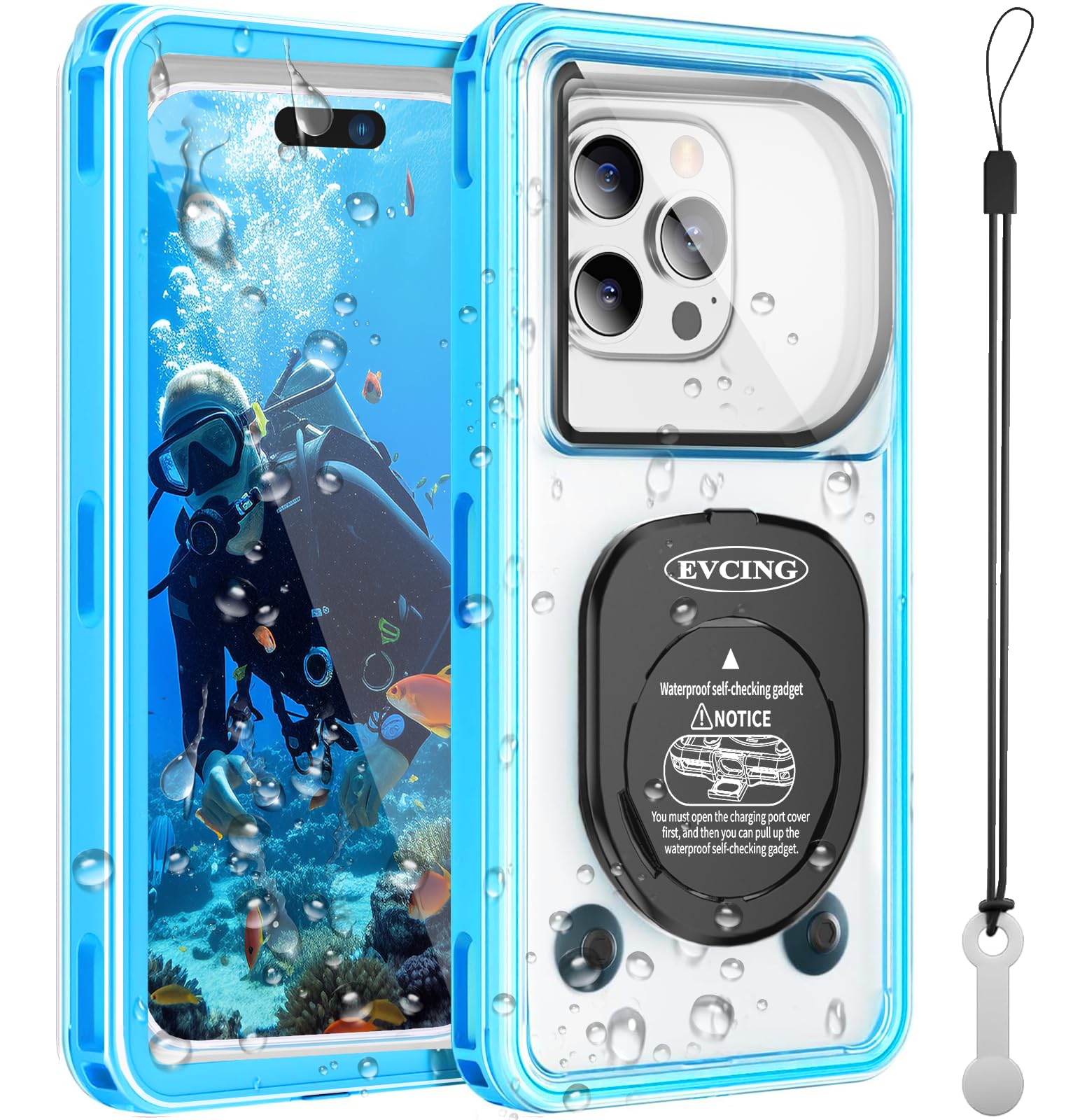 Evcing Waterproof Phone Case, Underwater Phone Cases for Snorkeling, IPX8 Diving Case, 360 Full Body Protection for iPhone 16 Pro Max/15/14/Galaxy S24