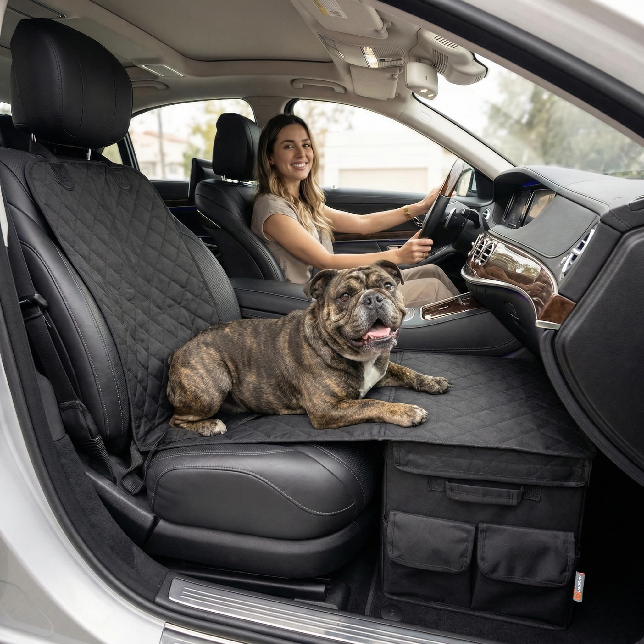 Rücksitzverbreiterung Hund mit Stauraum – Dog Car Seat Extender Hundeautositz Hartschale für Vorder- und Rücksitz, wasserdicht 600D Oxford, PKW SUV Kombi [137×50cm]