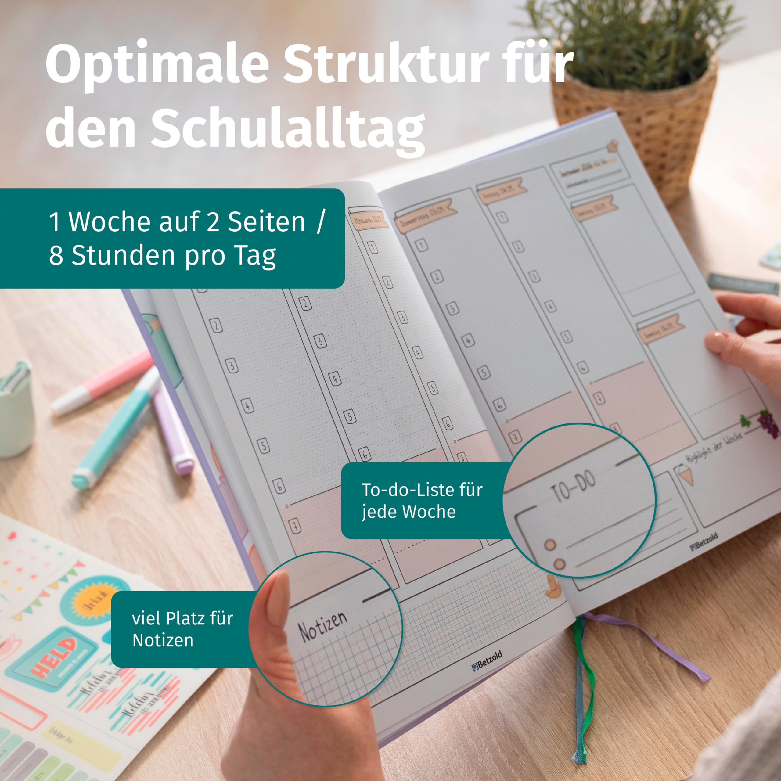 Betzold Design-Grundschulplaner 2026/2027- Hardcover DIN A4 plusLehrer-Kalender Jahresplaner Grundschule