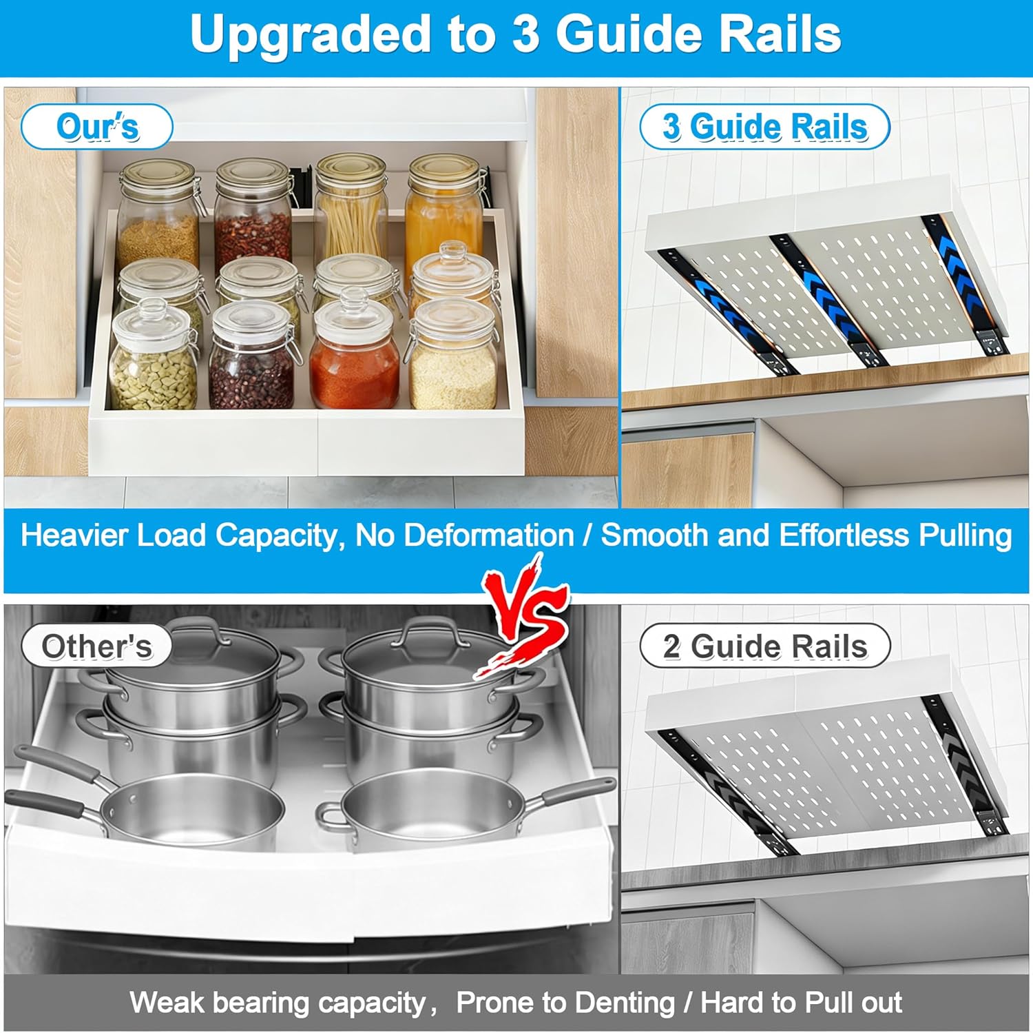 Pull Out Drawers for Cabinets, 1 Pack 21" Deep Expandable Slide Out Drawer for Kitchen Cabinets Adhesive Pantry Pullout Shelves Load-Bearing Upgrade 3 Slide Rails White