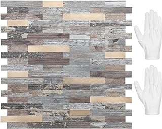 STICKGOO Peel and Stick Backsplash, PVC Wall Tiles Stick on Backsplash for Kitchen(10 Sheets, Distressed Wood with Metal Gold)