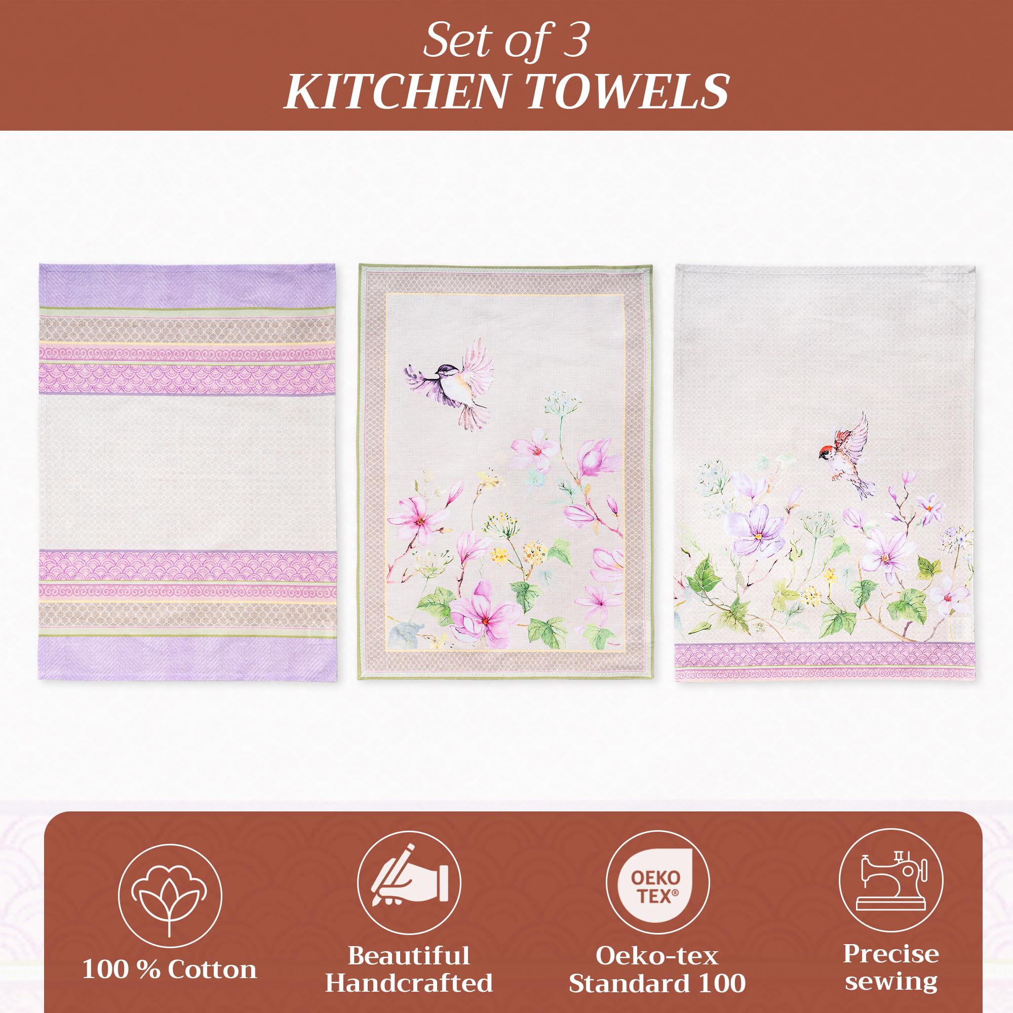 Maison d' Hermine Kitchen Towels Set of 3 100% Cotton 70 CM x 50 CM Reusable Cloth Tea Dish Towels Absorbent with Hanging Loop for Kitchen Dining Gifts for Mothers Day (Dalida) - Image 2