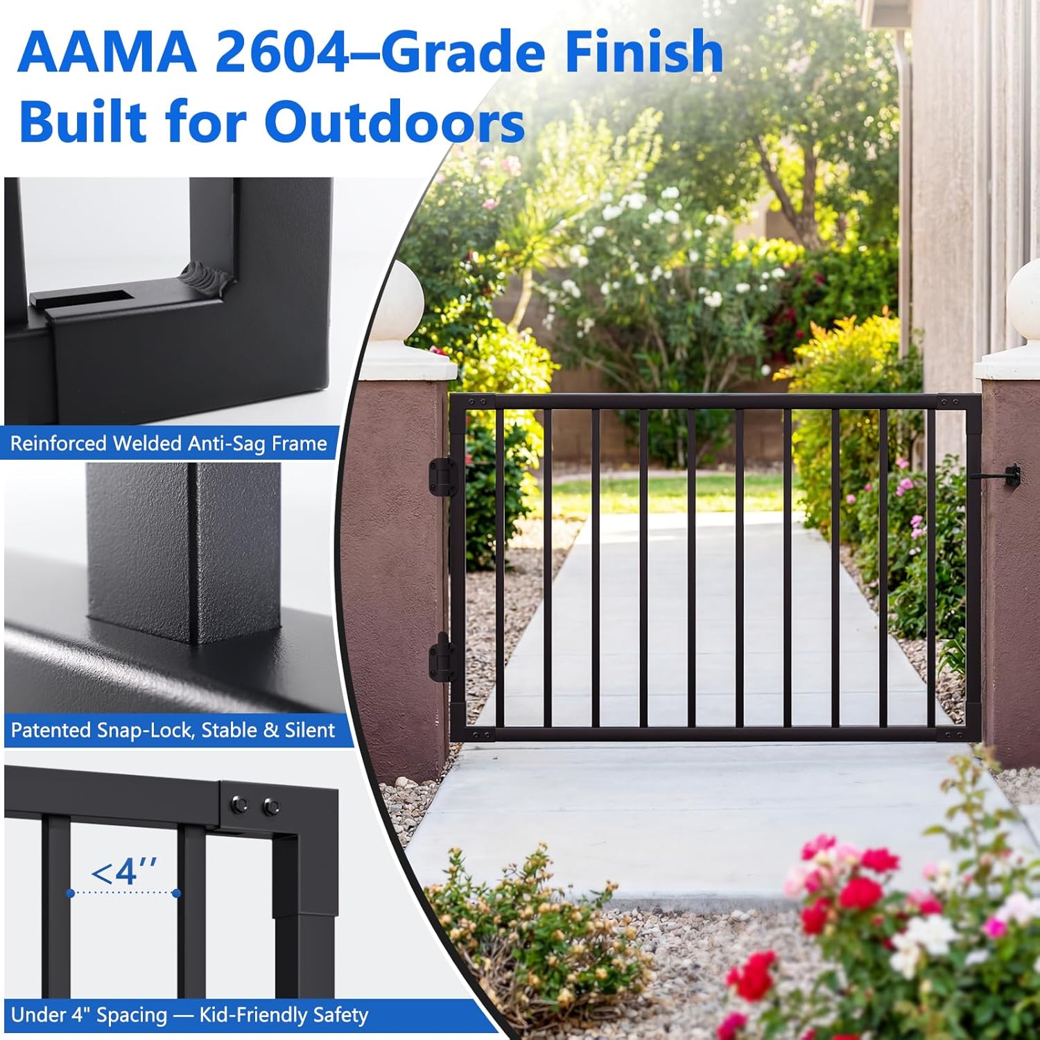 W.4ft x H.36in Aluminum Deck Gate Kit for H. 36in Railing System, DIY Cuttable Porch Gate Outdoor Texture Black AAMA 2604 Grade Finish for Deck Patios, Porch, Garden, Yard (No Hinge & Lock)