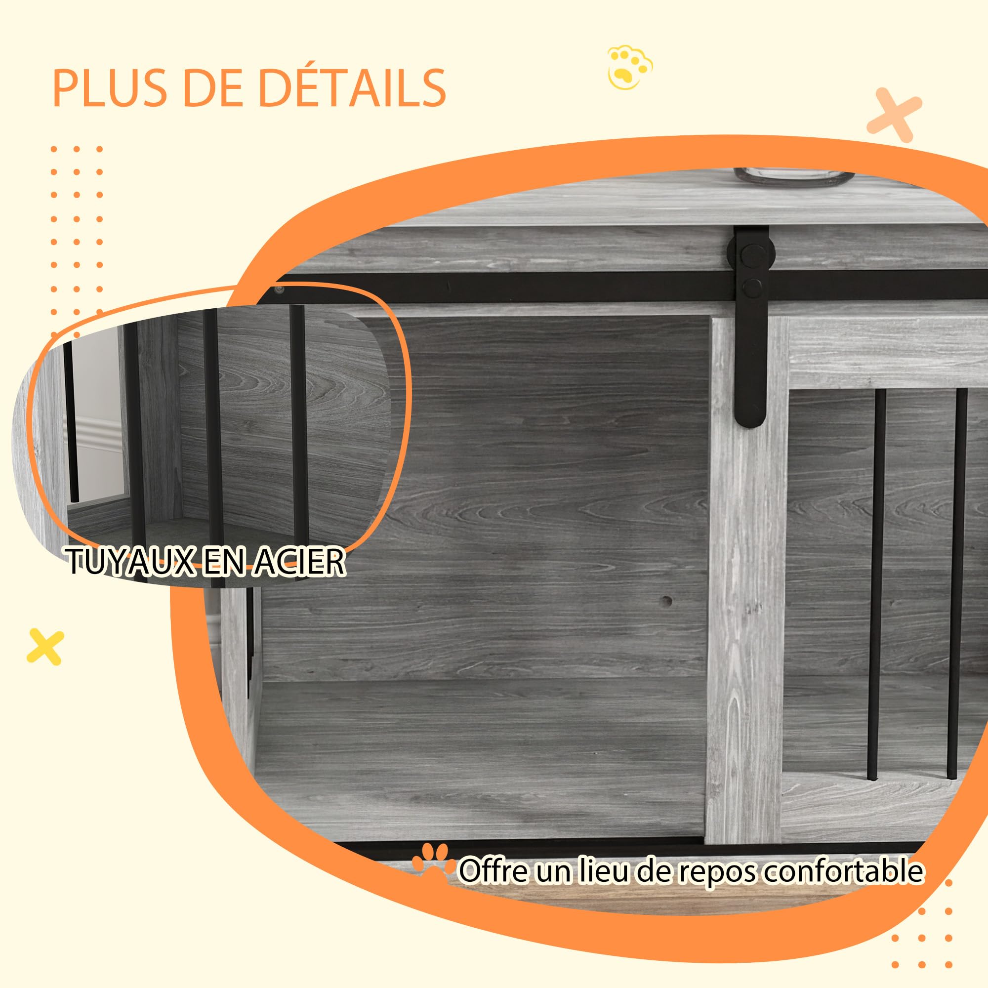 PawHut Hundebox für Hunde und andere Haustiere, Innenkäfig, 1 Schiebetür, Beistelltisch, Metall in Holzoptik, Maße: 57 H x 80 L x 54 B cm