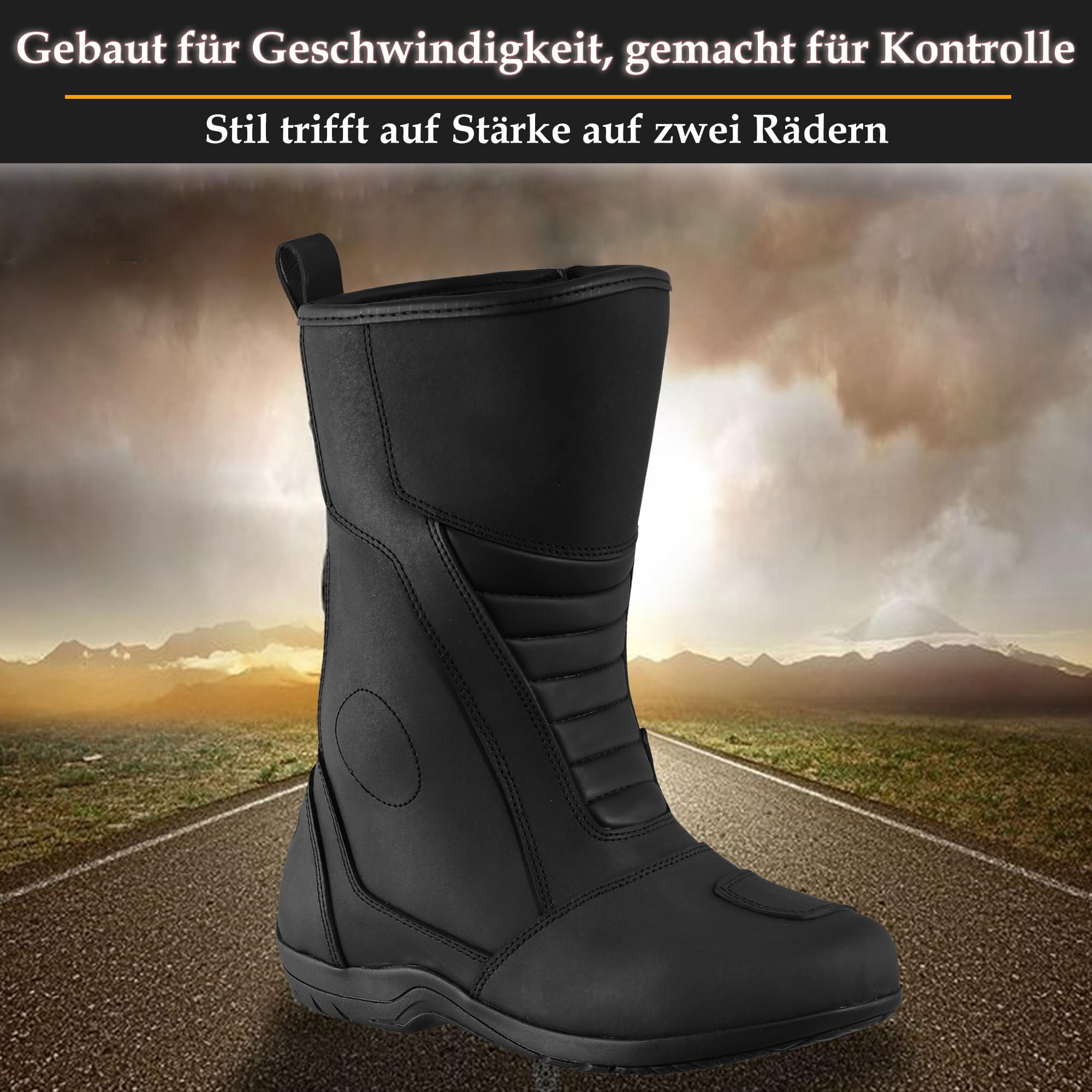 Motorradstiefel für Herren, CE-geprüft (EN13634:2017), Lederschuhe, Motorradschuhe