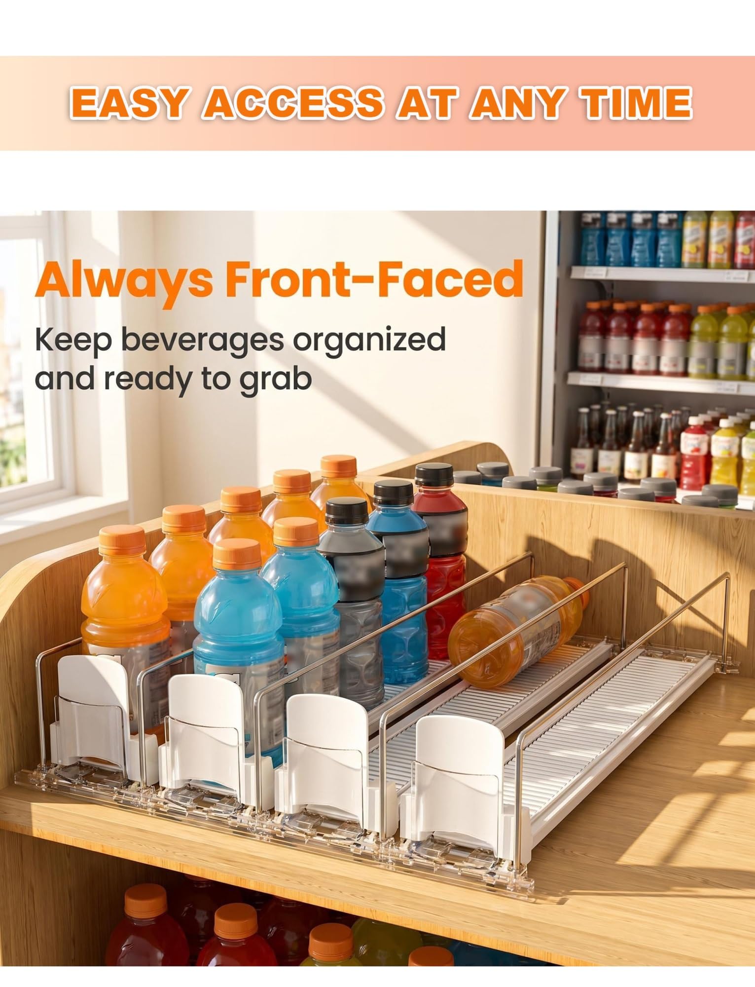Generisch Verstellbarer Getränke Organizer für Kühlschrank, Automatischer Dosen-Pusher mit Federkraft, Regal-Ordnungs für Softdrinks & Bier, Aufbewahrung(30 x 31 cm)
