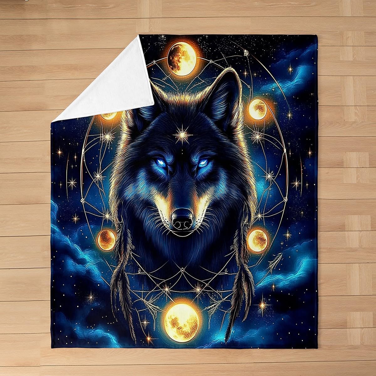Feelyou Wolves Howling Plush Throw Blanket Twin 60"x80" Mountain Moon Wolf Blanket for Sofa Couch Boys Teens Decor Wolf Flannel Fleece Blanket Sun Moon Wolf Totem