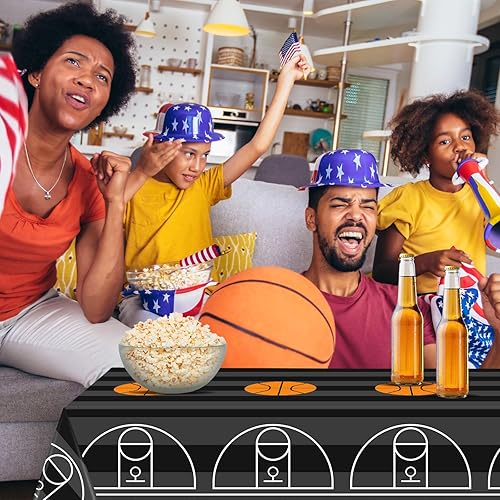 Miniatura 5 de Mixweer 12 manteles de plástico de baloncesto para fiestas, desechables, con patrón de baloncesto, suministros para fiestas, decoración rectangular