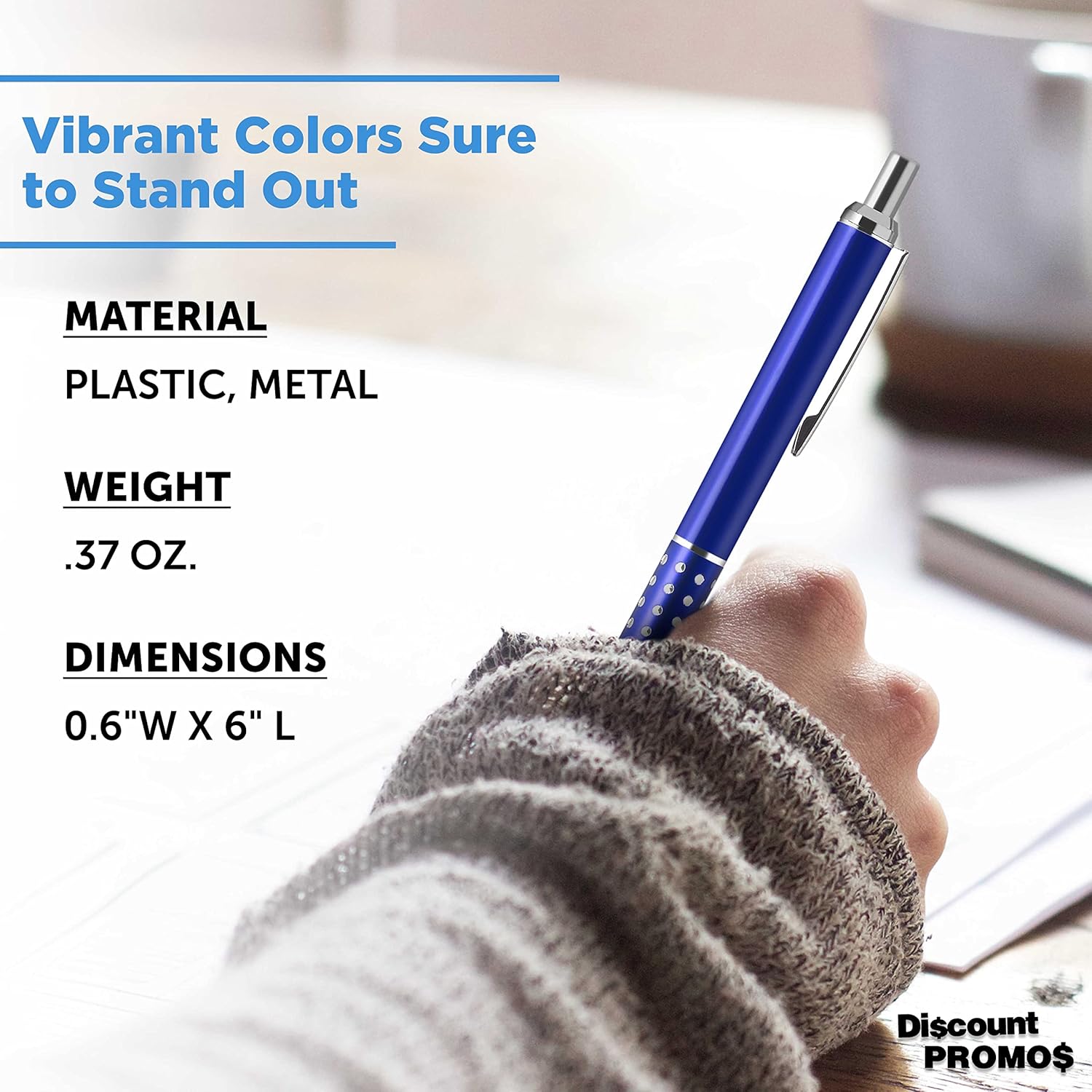 DISCOUNT PROMOS 10 Rhinestone Pens Pack - Retractable, Black Ink - Blue