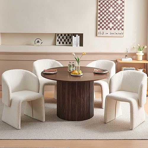 Miniatura 3 de Set de mesa de comedor Homedot para 4, mesa redonda de comedor estilo granja y 4 sillas de acento para comedor con respaldo curvo y apoyabrazos,