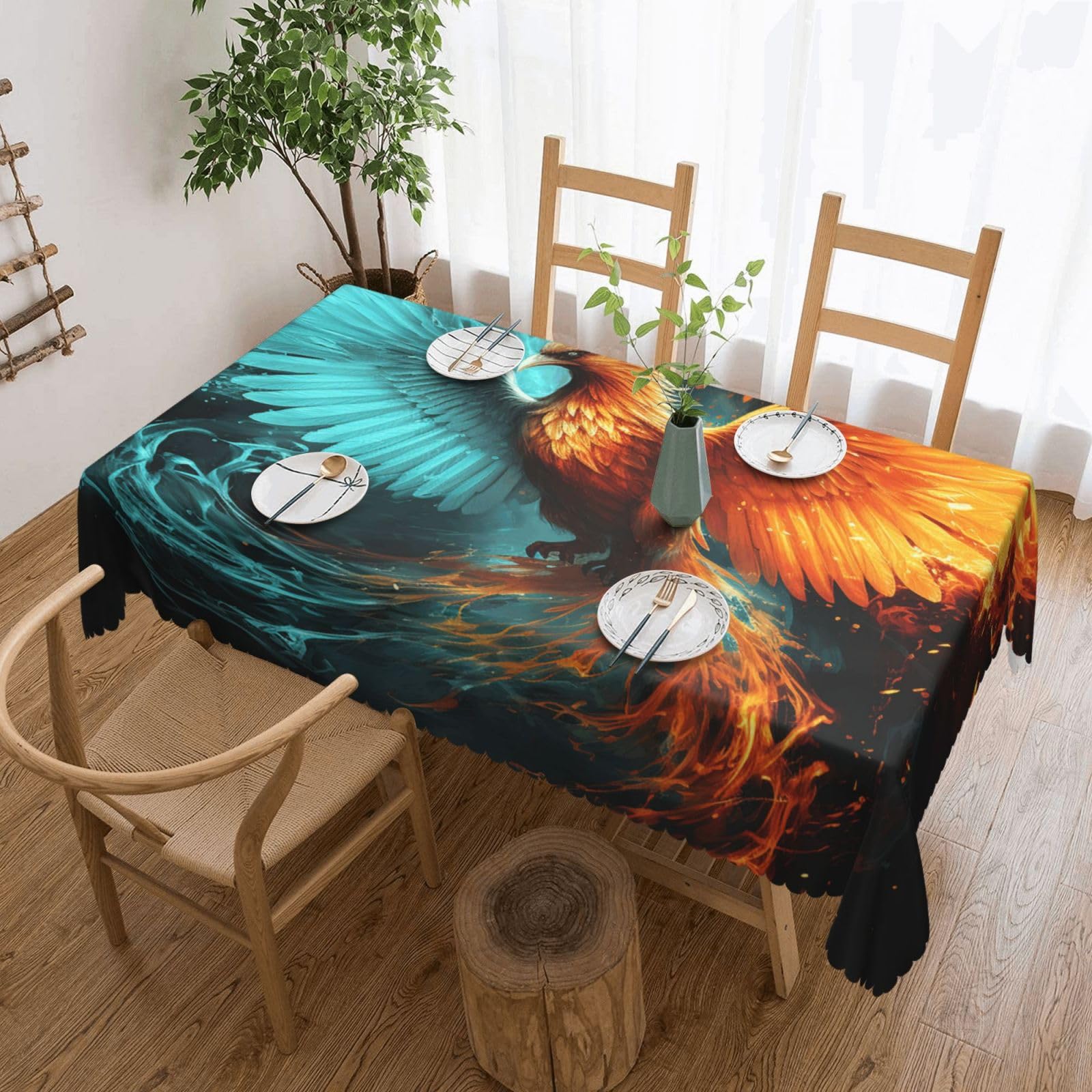 Nappe phénix de feu et d'eau nappe de table déperlante 137x183cm anti-tache jardin fête