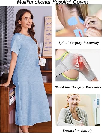 Deyeek Hospital Gowns for Women Labor Delivery Shoulder Surgery Dress Adaptive Clothing Night Robes for Elderly Plus Size