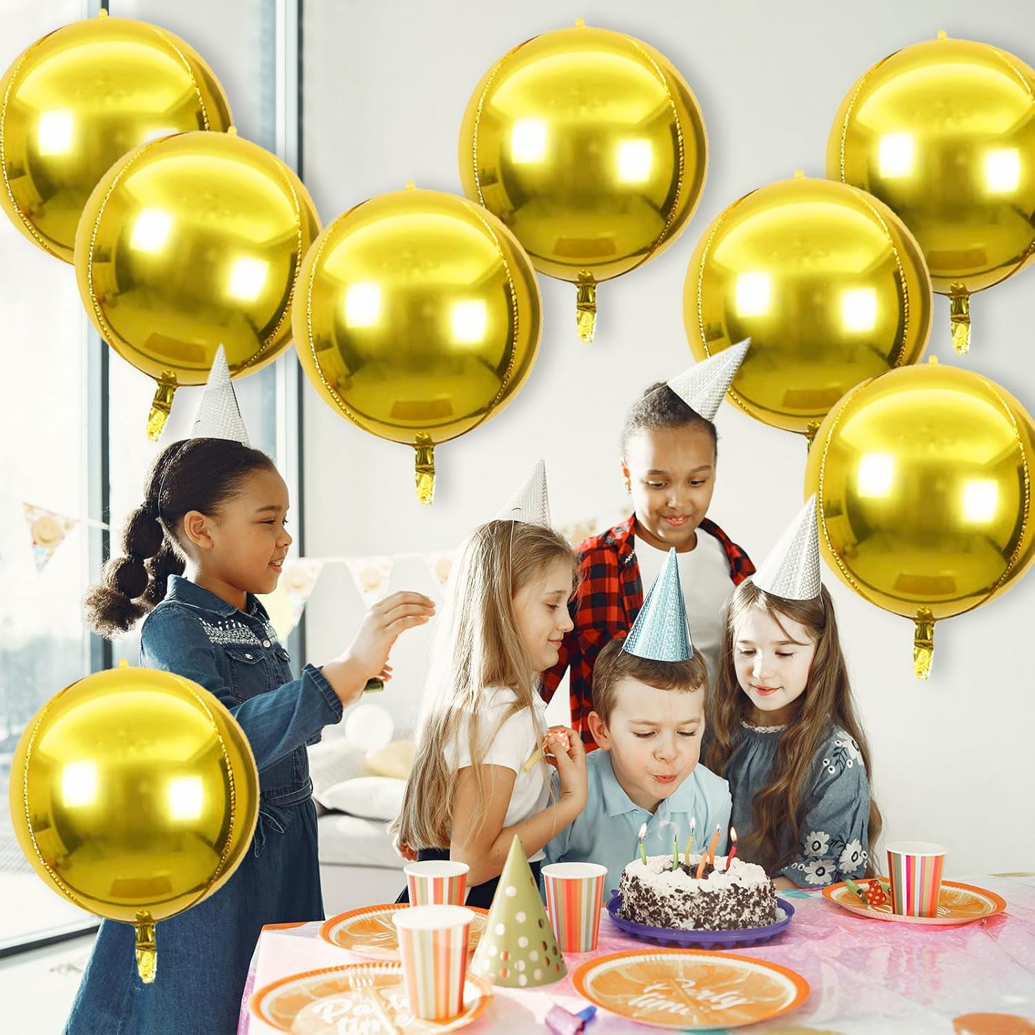 8 Pcs Gold Round Foil Balloons 22 Inch 4D Gold Mylar Orbz Round Balloons for Birthday Graduate Wedding Anniversary Retirement Party Decorations - Image 2