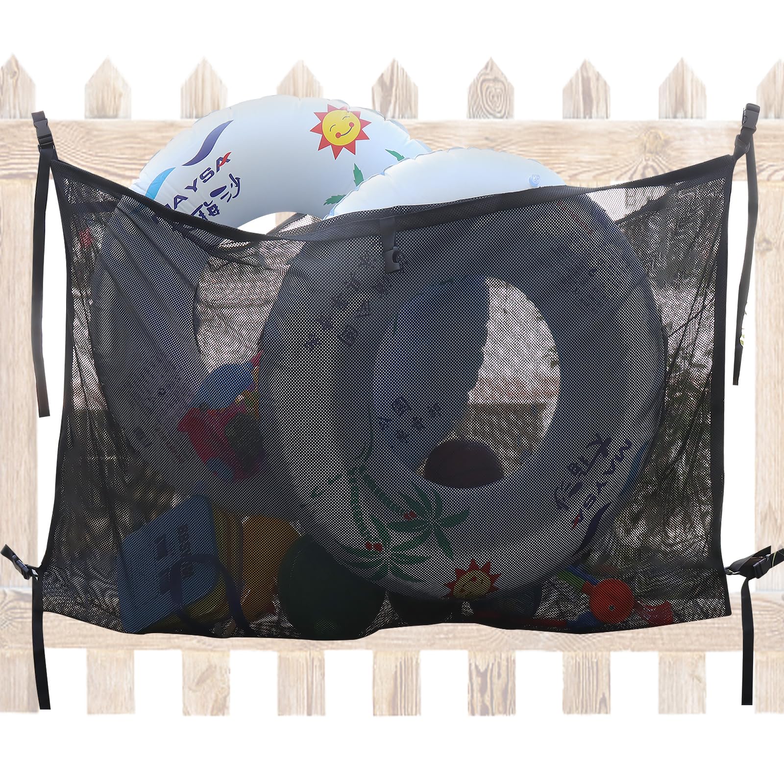 Demao Pool Storage Organizer- Pool Float Holder and Toy Storage Organizer for 30lbs Large Swimming Pool Toys-Black