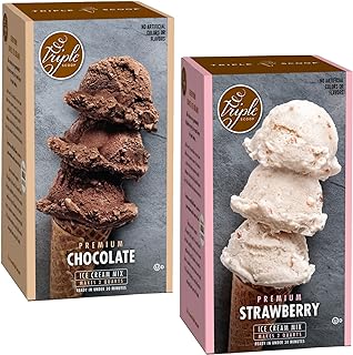 Triple Scoop Ice Cream Mix Pairings | Strawberries & Chocolate | Ice Cream Starter | Use with Home Ice Cream Maker | No artificial colors or flavors | Ready in under 30 mins (2/15oz Boxes)