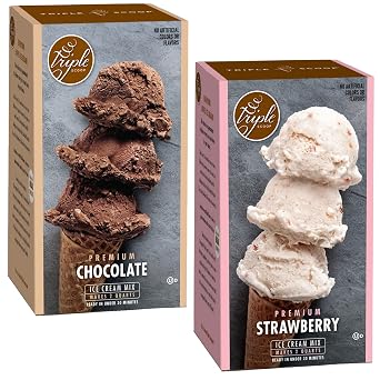 Triple Scoop Ice Cream Mix Pairings | Strawberries & Chocolate | Ice Cream Starter | Use with Home Ice Cream Maker | No artificial colors or flavors | Ready in under 30 mins 2/15oz Boxes