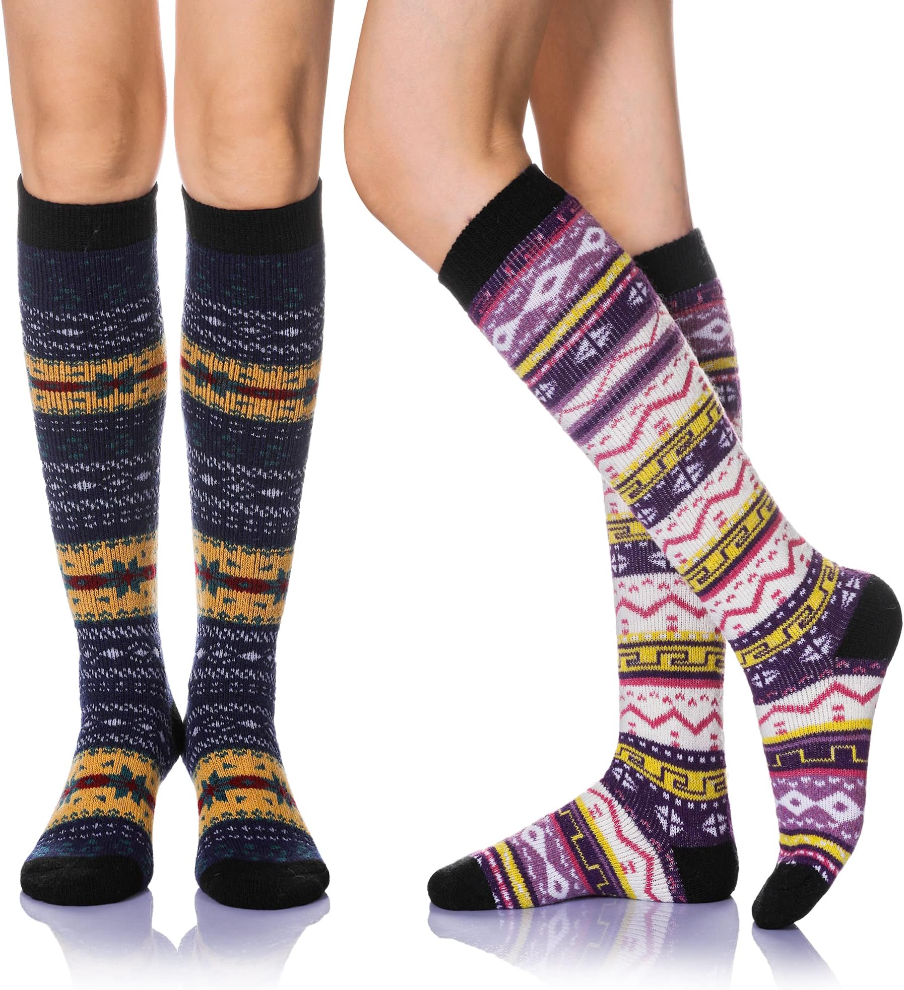 Women's Knee High Wool Socks Winter Thick Thermal Soft Comfy Over Knee Long High Socks 2 Pairs