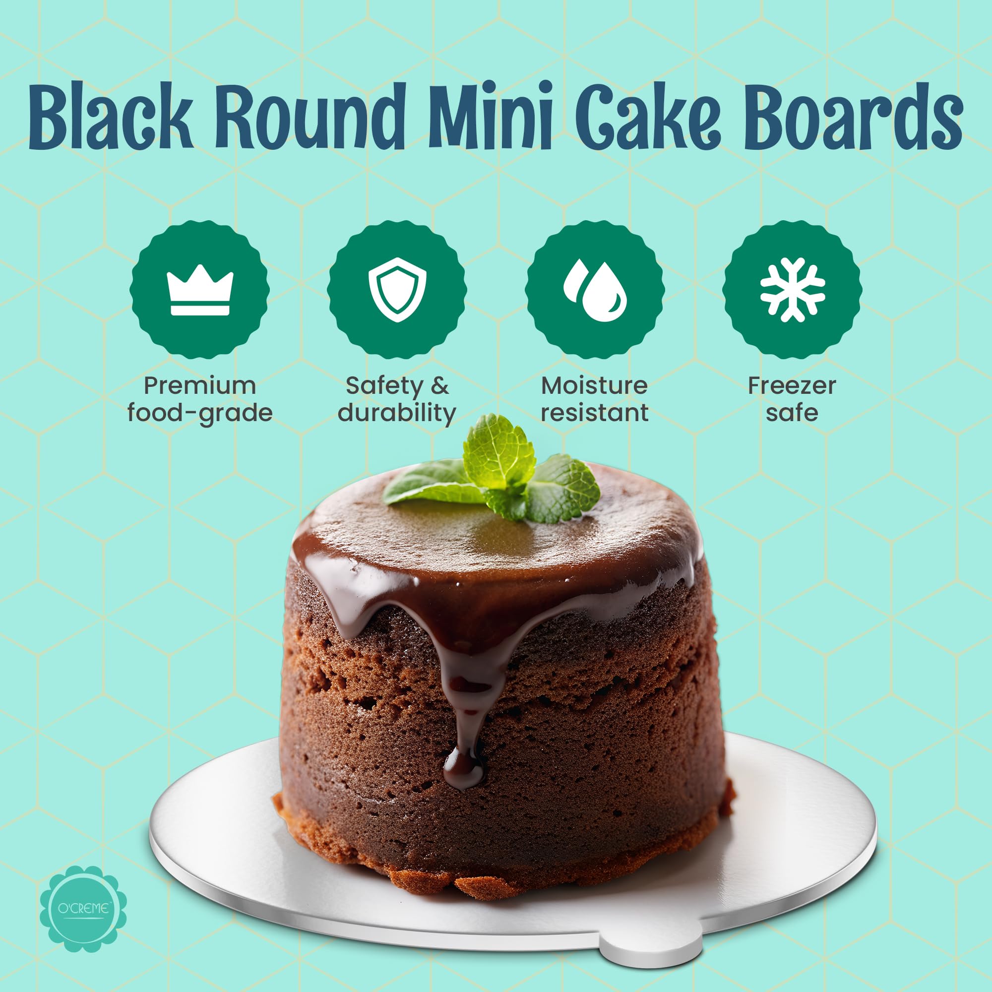 O'CREME Mini tablas redondas plateadas para tartas con pestaña – 4 pulgadas a prueba de grasa, cubierta de aluminio, cartón de grado alimenticio para cupcakes, pasteles, postres, ideal para bodas,