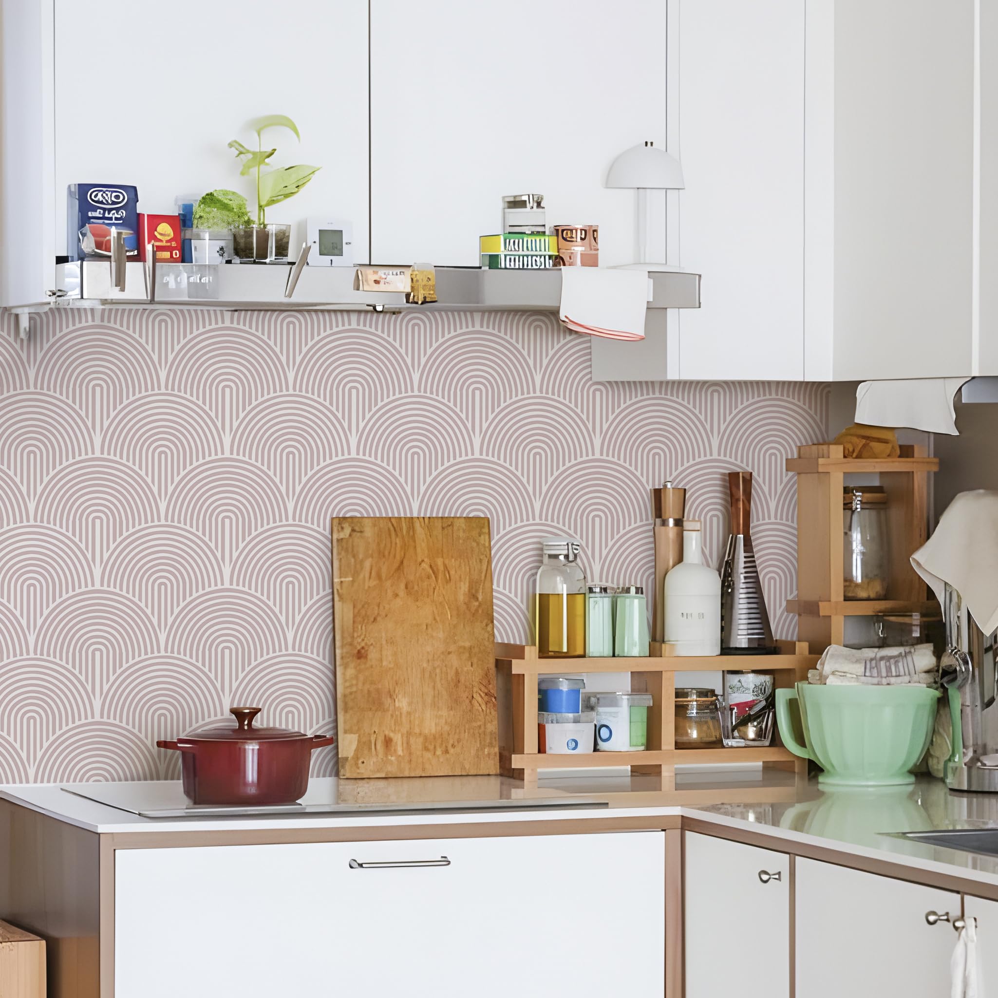 Alwayspon Pink Self-Adhesive Vinyl Floor Wall Tile Stickers, 10Pcs 15cm/6inch Peel and Stick on Tiles Transfer Vinyl Flooring Waterproof Splashback for Kitchen Bathroom