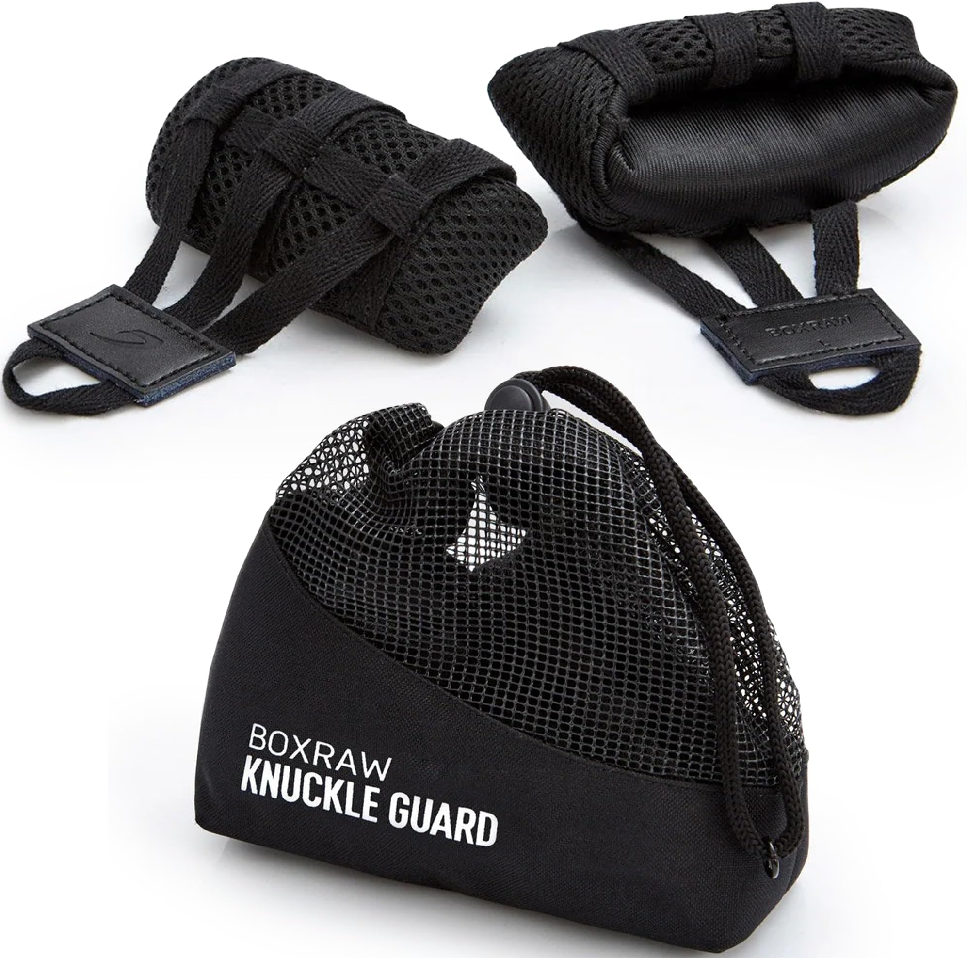 BOXRAW Knuckle Guards - Black - Professional Knuckle Protection for Boxing Inner Gloves - Padded Guards for Boxing MMA & Muay Thai with Wash Bag - Durable & Breathable - Left & Right Pair