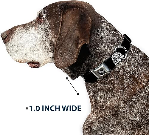 Miniatura 6 de Collar de perro hebilla de cinturón de seguridad nativo americano cráneo negro blanco 18 a 32 pulgadas 1.5 pulgadas de ancho