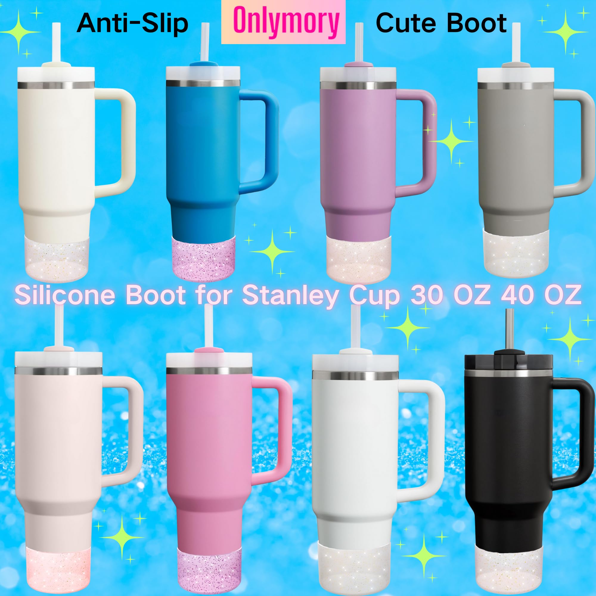 2Pack Glitter Silicone Boot for Stanley Cup 40 30 20 OZ, Boots Bottom Protector for Owala/HydroJug 40OZ Tumbler, Protective Sleeve for Stanley Cup Accessories Bumper