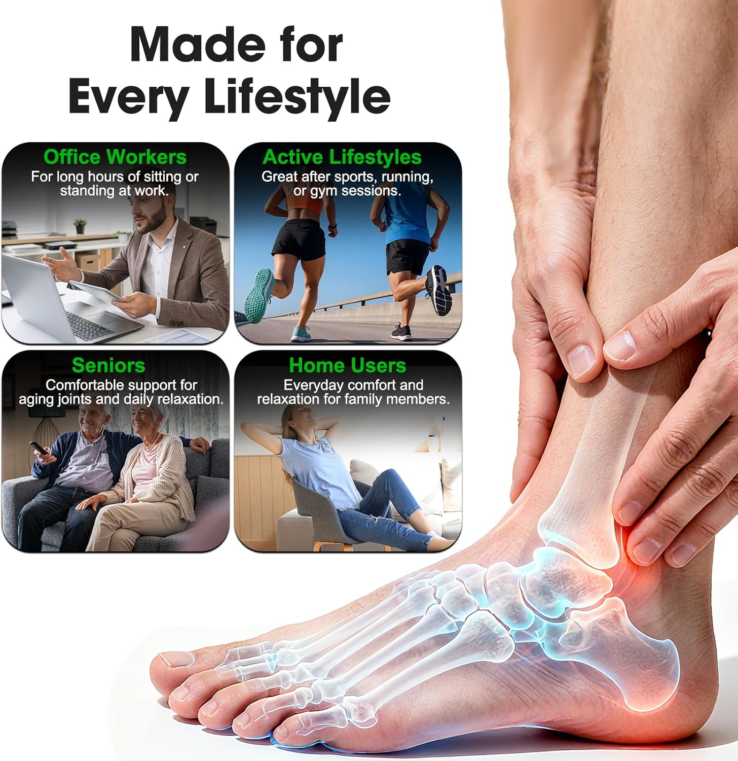 2 Pack Cordless Ankle Massager with Heat, Foot Massager for Pain Relief, Ankle Heating Pad, Foot Heating Pad, Foot Ankle Massager, Foot Ankle Heating Pad, 6 Heat Levels & 3 Vibration Modes, Black