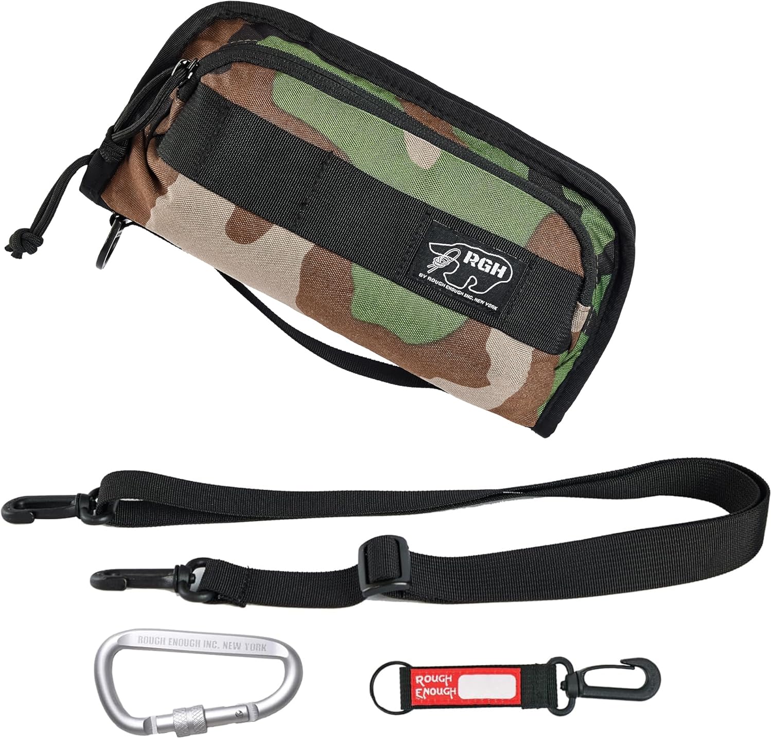 Rough Enough RFID Passport Holder for Men Travel Family Wallet Premium Document Organizer Case with Crossbody Shoulder Strap Waterproof Camo Cordura