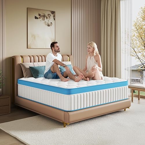 Vista 23 de Colchón matrimonial de 14 pulgadas, colchón híbrido de firmeza media en una caja con resortes ensanchados, alivio de presión y aislamiento