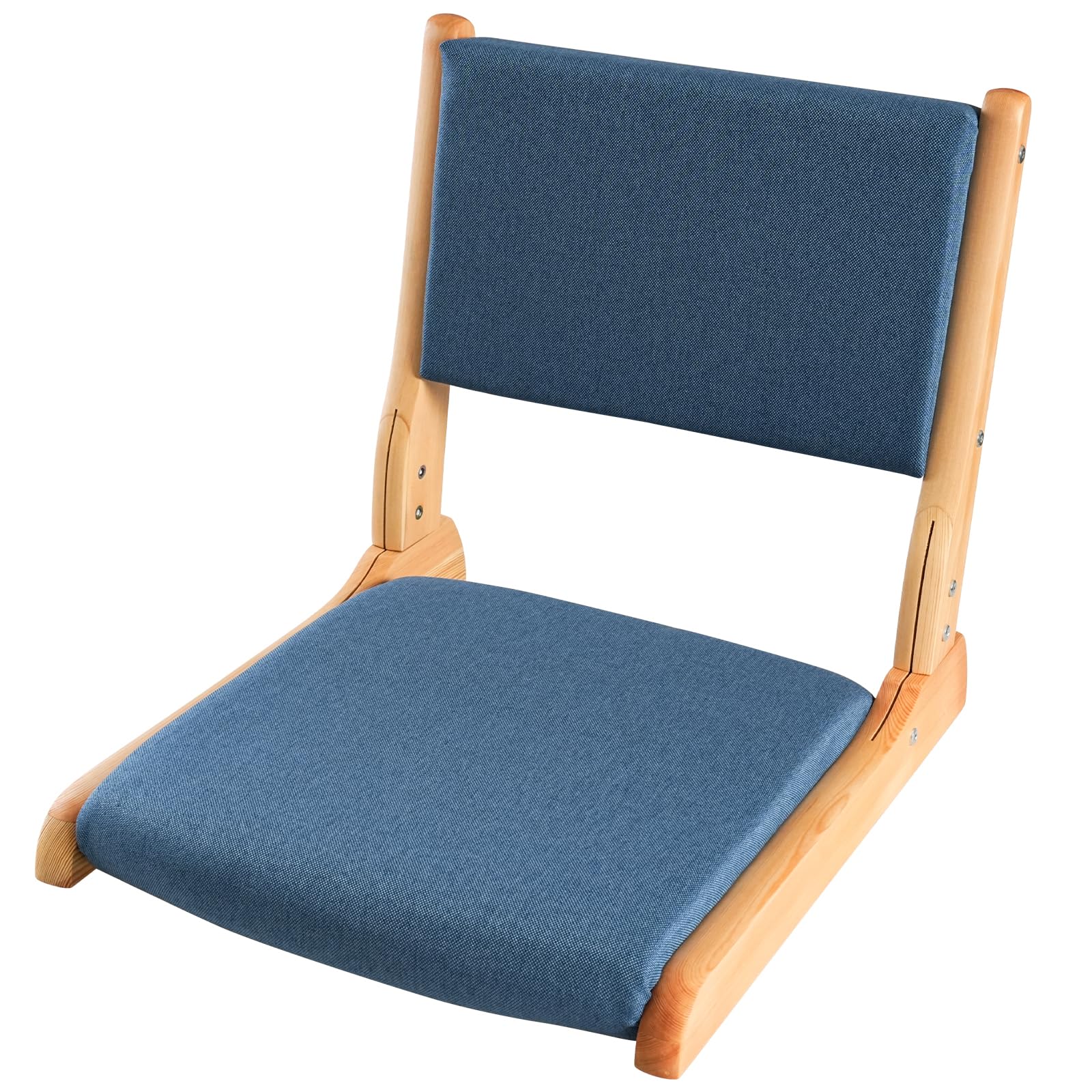Japanese Floor Chair with Back Support, Foldable Meditation Chair, Legless Tatami Chair with Cushion, Floor Seat for Living Room, Bedroom, Bay Window (1, Blue)