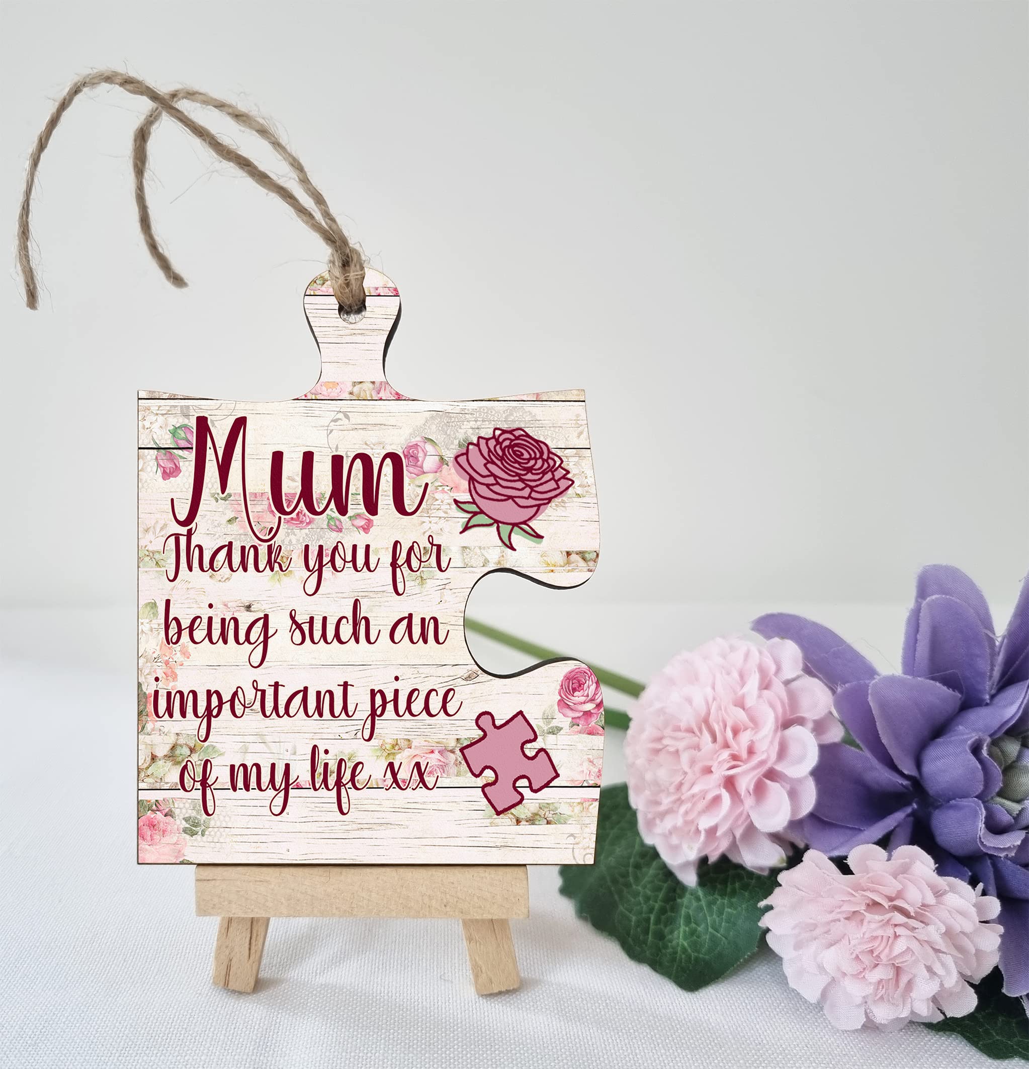 Targa Decorativa A Forma Di Puzzle 'Grazie Mamma' – Legno MDF 6mm – Idea Regalo Festa Della Mamma