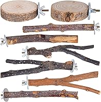 Libiline 8-Pack Natural Wooden Bird Perches - Hanging Multi-Branch Parrot Swing Toys for Budgies, Conures, Macaws, Finches
