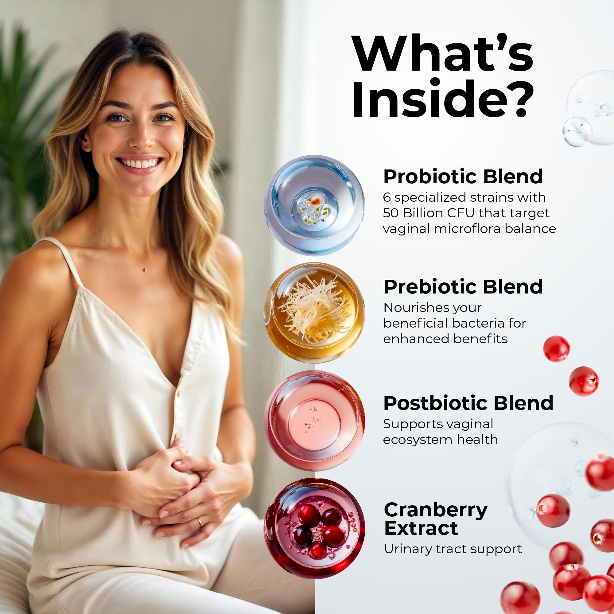 Women’s Probiotic for Vaginal Health | 50 Billion CFU with Probiotics, Prebiotic, Postbiotics & Cranberry for pH Balance, UTI Support, Yeast, Gut Health, Odor, Dryness & Feminine Comfort