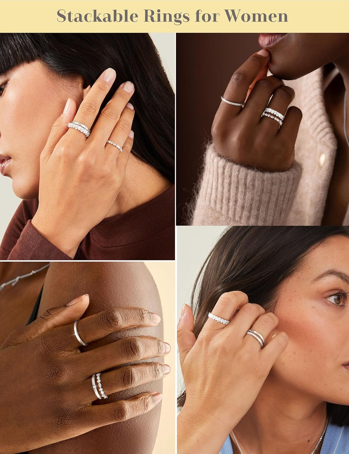 RLMOON Stackable Silver Rings for Women Non Tarnish Dainty Stacking Thumb Rings Cubic Zirconia Eternity Wedding Band Rings Silver Jewelry Size 7 - Image 4