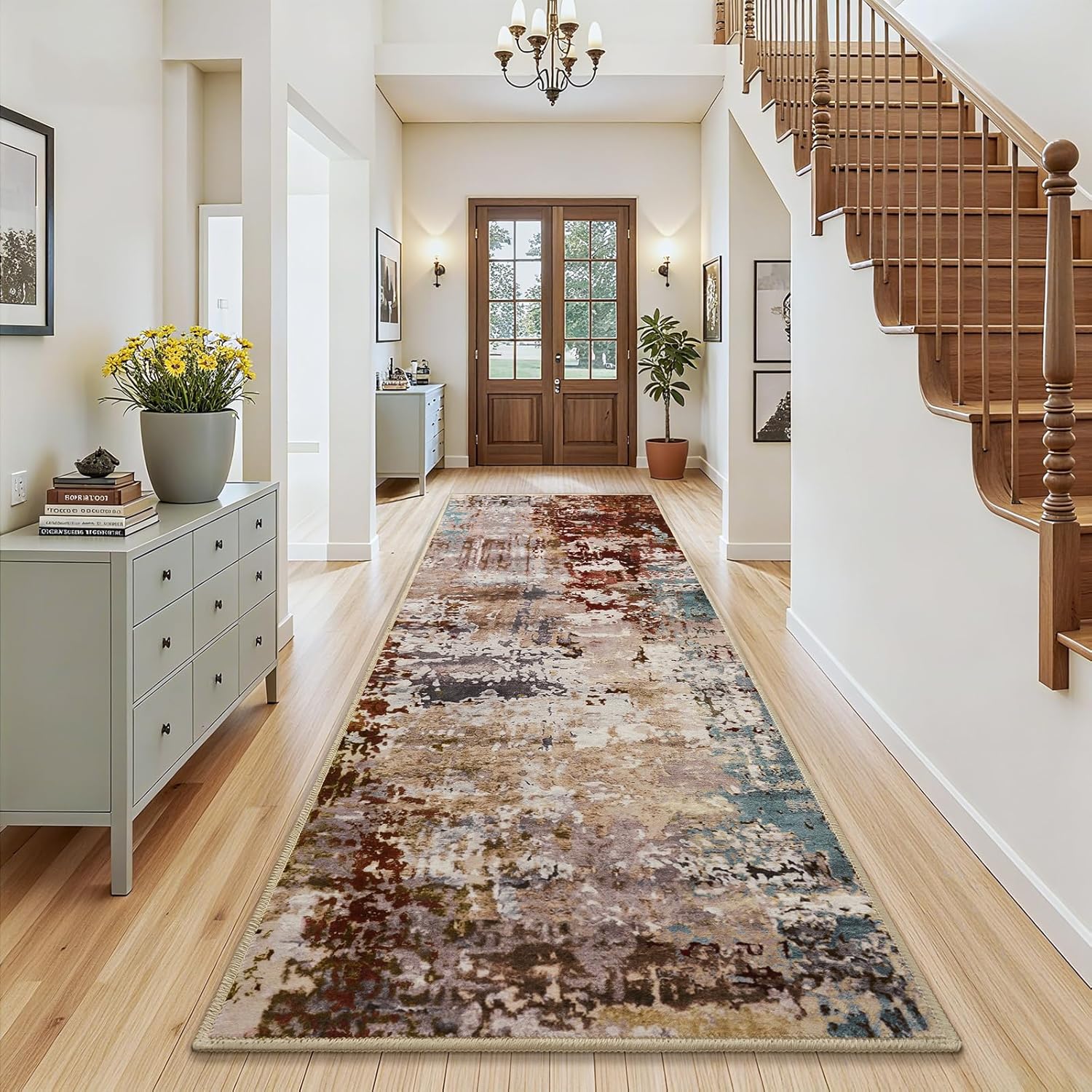 AROGAN Washable 2x6 Runner Rug for Hallway, Long Runner Rugs wtih Modern Abstract Design for Bedroom, Non Slip Backing Carpet Runners for Hallways, Kitchen, Bathroom, Entryway Home Decor, Mottled Red