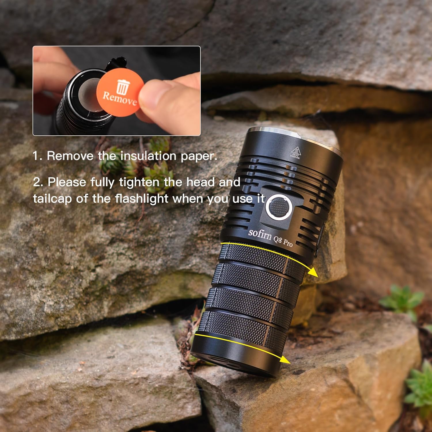 Removing insulation paper and tightening flashlight components