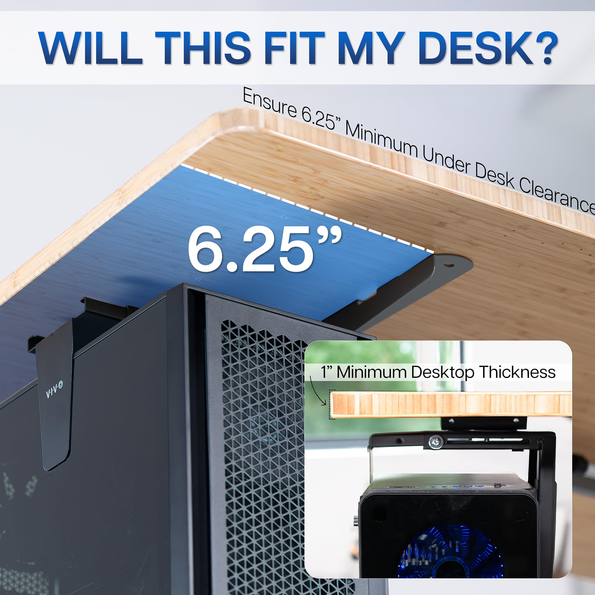 Vivo MOUNT-PC01L Support PC réglable Bureau Mur, Support CPU pivotant Verrouillage sécurisé Noir